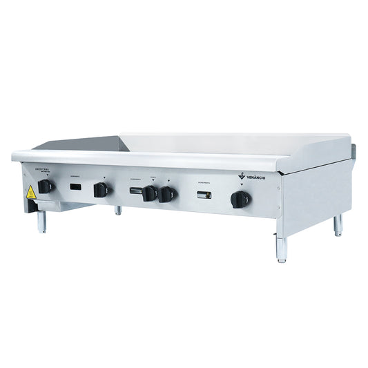 Chapa bifeteira a gás Venâncio CG120 em aço inox luxo 120cm para uso profissional em restaurantes e buffets