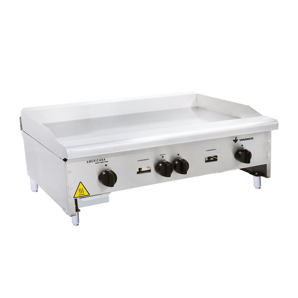 Chapa bifeteira lisa a gás Venâncio CG90 americana 90cm inox com chapa de 8mm para alta gastronomia e cozinhas industriais