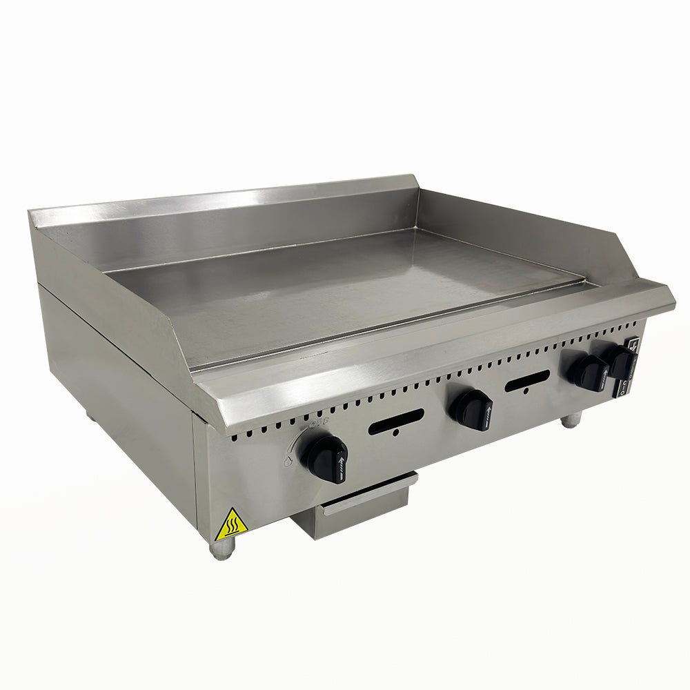 Chapa bifeteira profissional industrial a gás Venâncio PCM090G de 90cm com chapa de 19mm em aço carbono e corpo em inox, ideal para uso comercial em restaurantes e churrascarias.
