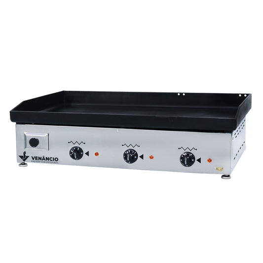 Chapa Bifeteira Elétrica Deguste Venâncio CE80 220V em inox, 81x50cm, ideal para lanchonetes e food trucks.