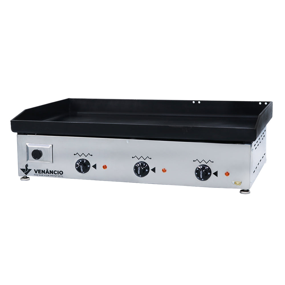 Chapa Bifeteira Elétrica Deguste Venâncio CE80 220V em inox, 81x50cm, ideal para lanchonetes e food trucks.