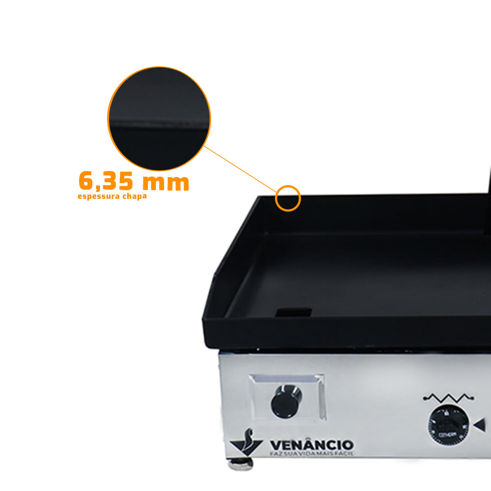 Chapa de aço carbono 6-35mm da chapa prensa Venâncio CE65P, ideal para alta performance em cozinhas profissionais