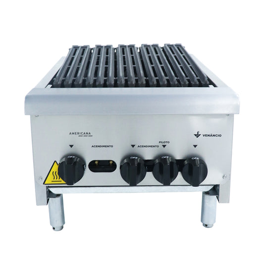 Chapa charbroiler a gás Venâncio CGG45 de 45cm em inox com grelhas de ferro fundido para restaurantes e churrascarias
