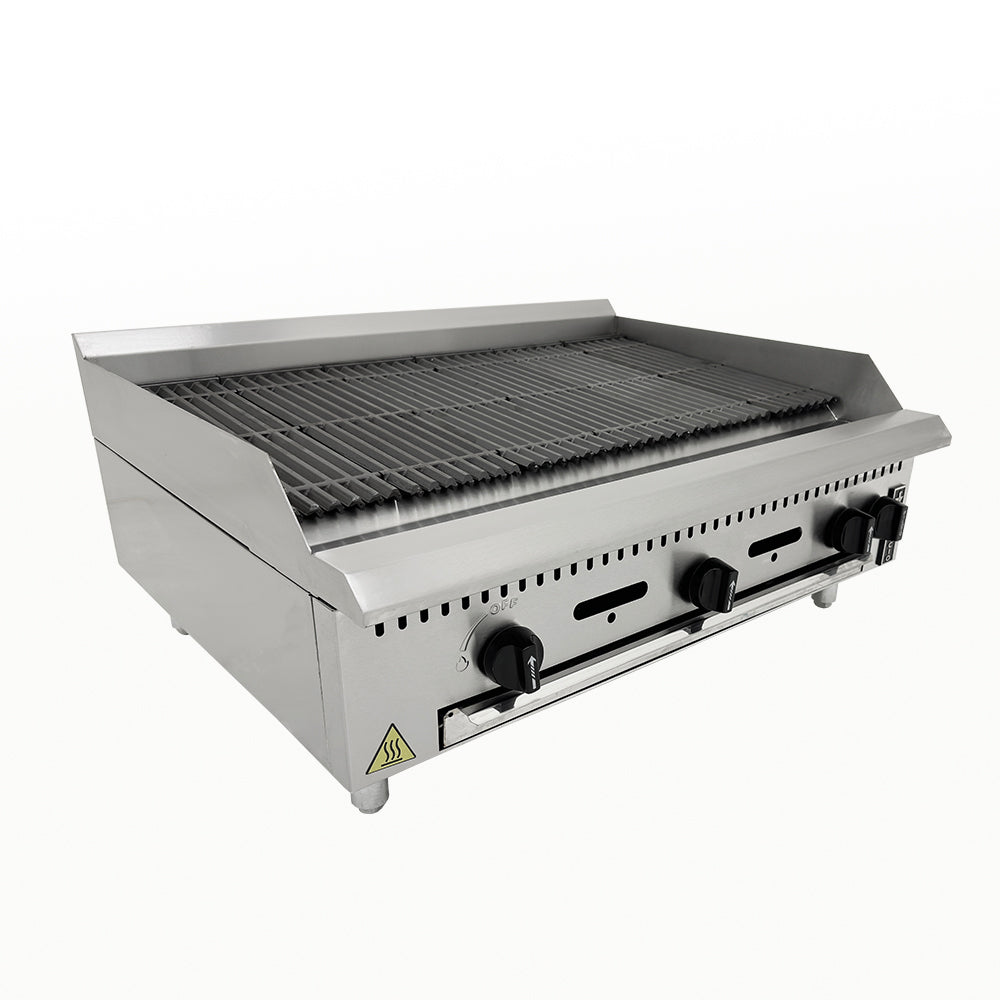 Chapa grill char broiler profissional a gás Venâncio PCG090G de 90cm em inox com grelhas de ferro fundido