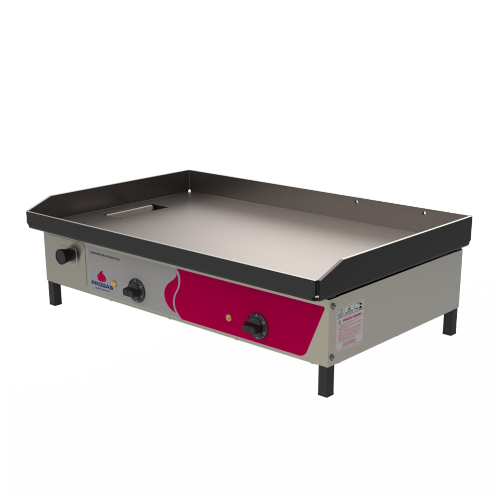 Chapa Lanche Bifeteira Elétrica Progás PR800E 220V em aço carbono e inox para lanchonetes e hambúrgueres
