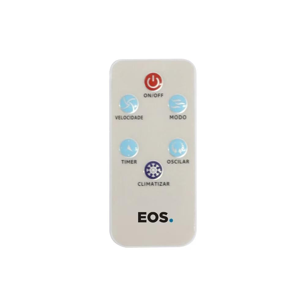 Controle remoto do climatizador de ar EOS Artic Fresh 10L ECL100D, com opções para timer, sleep mode, função breeze, e controle de velocidade em 3 opções.