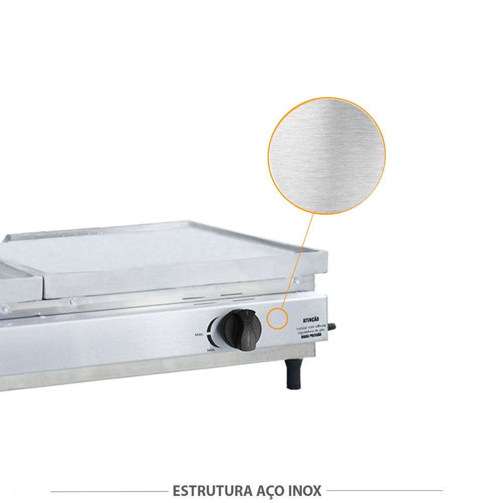 Corpo em aço inox da sanduicheira conjugada Venâncio SCG90A a gás, facilidade de limpeza e durabilidade para uso profissional