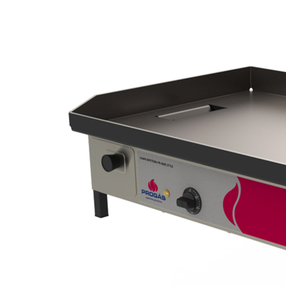 Detalhe dos botões de controle de temperatura da Chapa Lanche Bifeteira Elétrica Progás PR800E 220V
