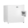 Detalhes do Frigobar EOS Ice Compact 47L branco: pés ajustáveis, porta reversível, selo classe A de eficiência energética e termostato manual.