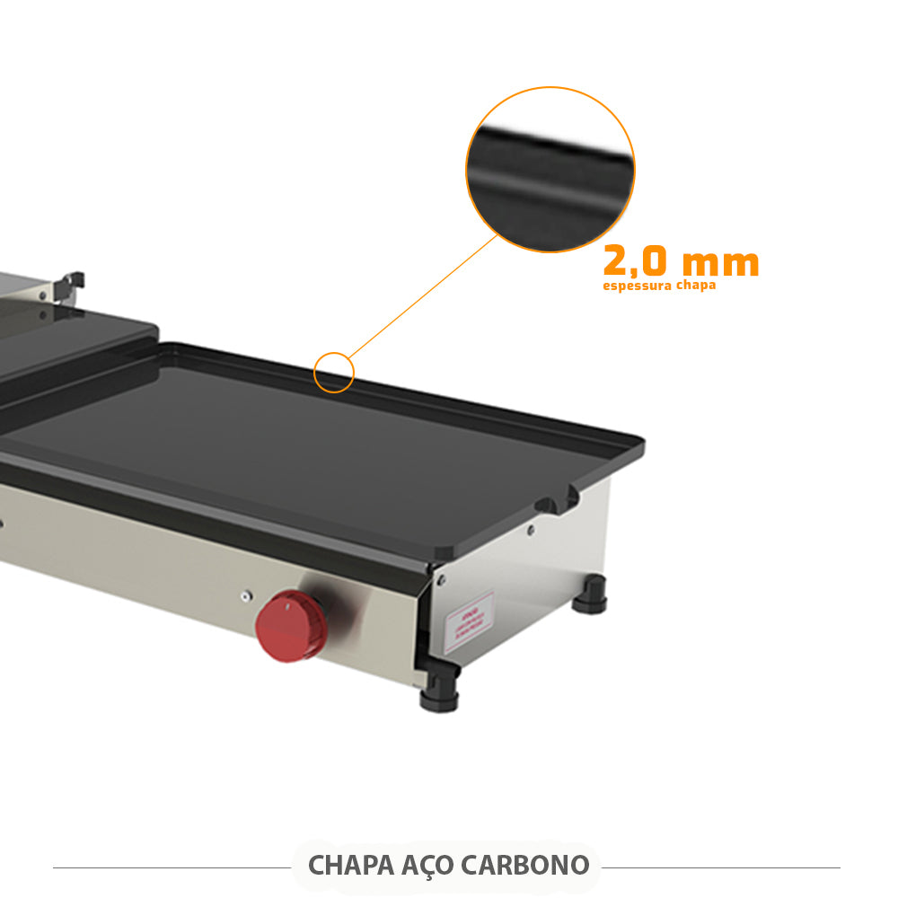 Chapa de ferro com 2mm de espessura da sanduicheira Progas PR-950 G, durável para preparo de lanches gigantes