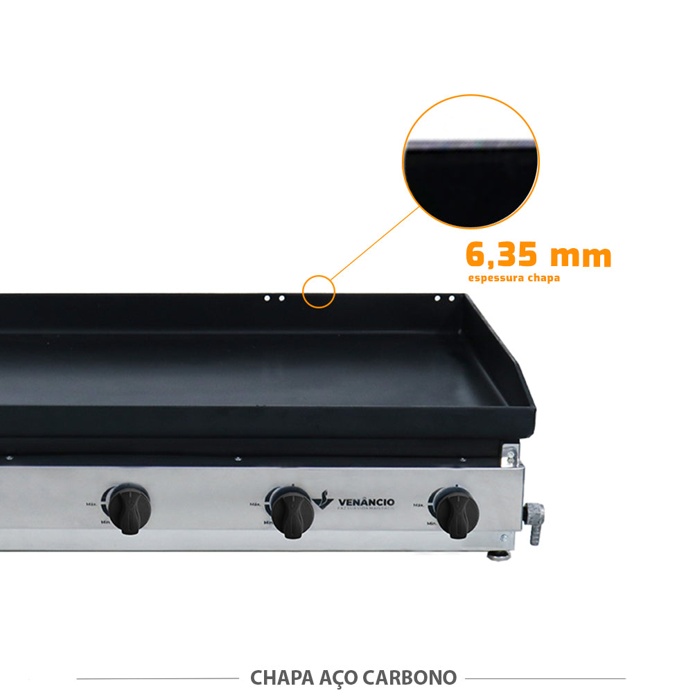 Chapa de aço carbono 6,35mm da bifeteira Venâncio C100, alta durabilidade para uso profissional