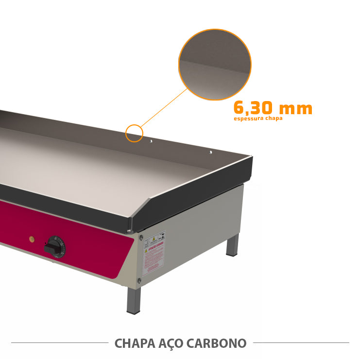 Detalhe da espessura da chapa de aço carbono de 6,30mm da Chapa Elétrica Progás PR-1000E 220V