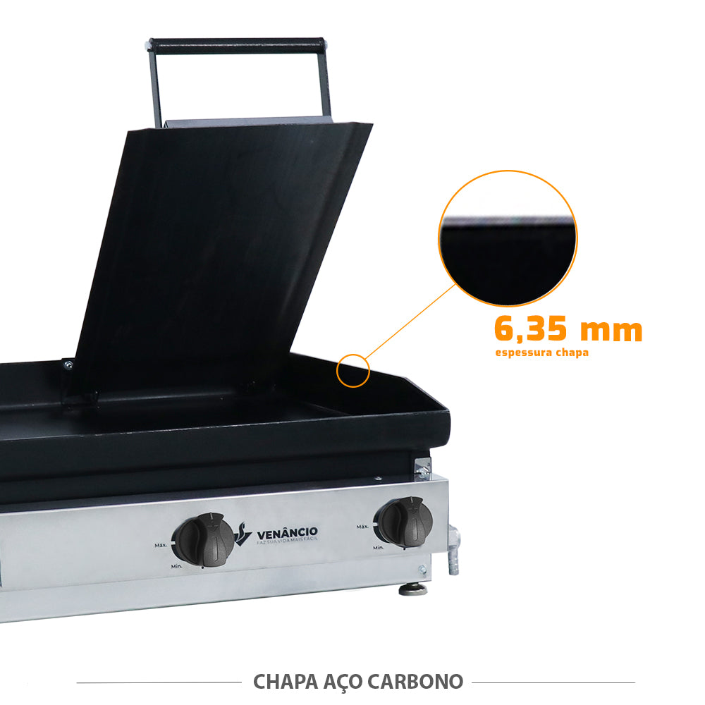 Chapa de ferro com 6,35mm de espessura da sanduicheira Venâncio C65P, para lanches e uso profissional