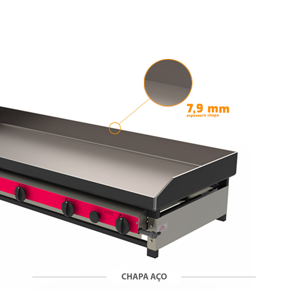 Chapa de ferro com 7,9mm de espessura da chapa lanche bifeteira Progás PR-1600 G, durabilidade para uso intenso