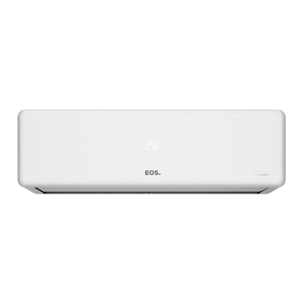 Evaporadora frontal do Ar-condicionado Split EOS Master Inverter 9000 BTUs Quente e Frio, exibindo o painel discreto e as aletas para distribuição de ar.