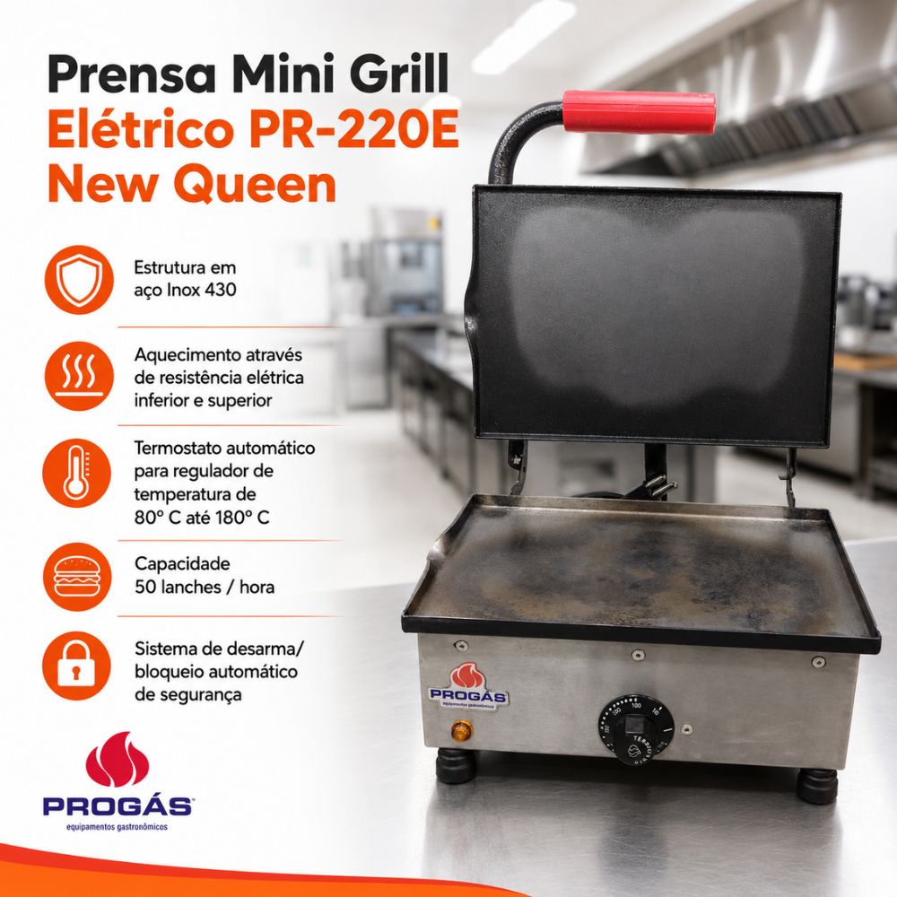 SEMINOVO - Prensa Mini Grill Elétrico PR-220E New Queen 127V - Progás