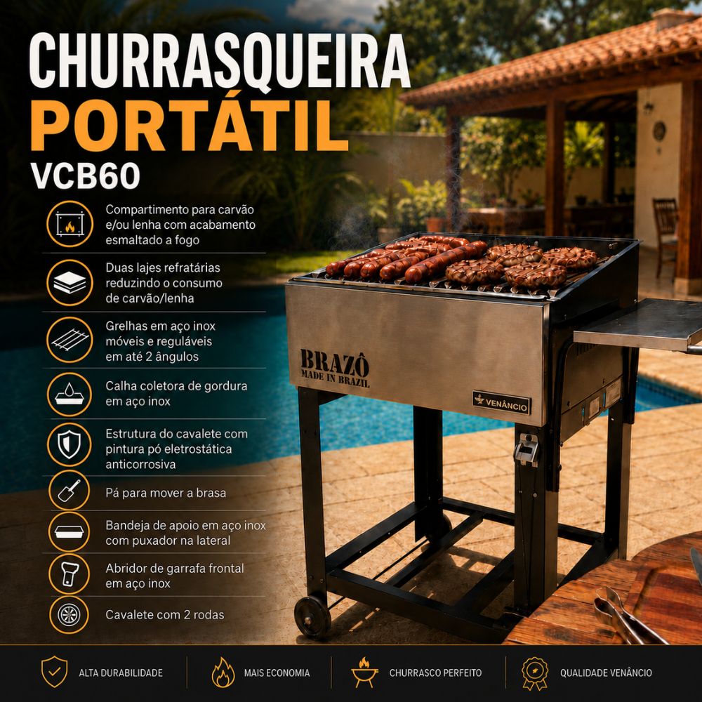 SEMINOVO - Churrasqueira Portátil Grelhado Char Broiler Parrilla Brazô Carvão/lenha VCB60 - Venâncio