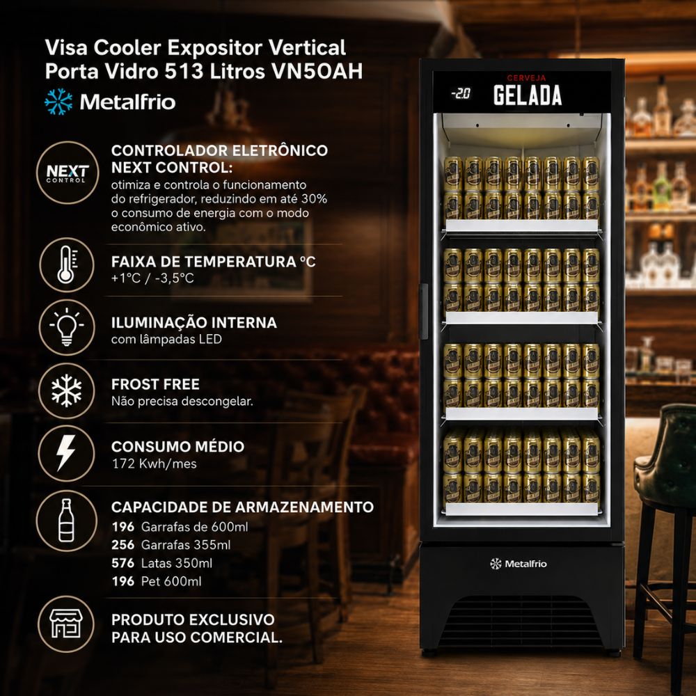 SEMINOVO - Cervejeira Expositor Vertical Porta de Vidro 513l VN50AH Optima Adesivada 127V - Metalfrio