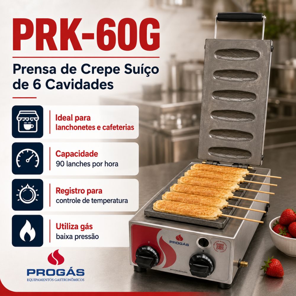 SEMINOVO - Prensa Gás de Crepes Suíço 06 Cavidades PRK-60g Style - Progás