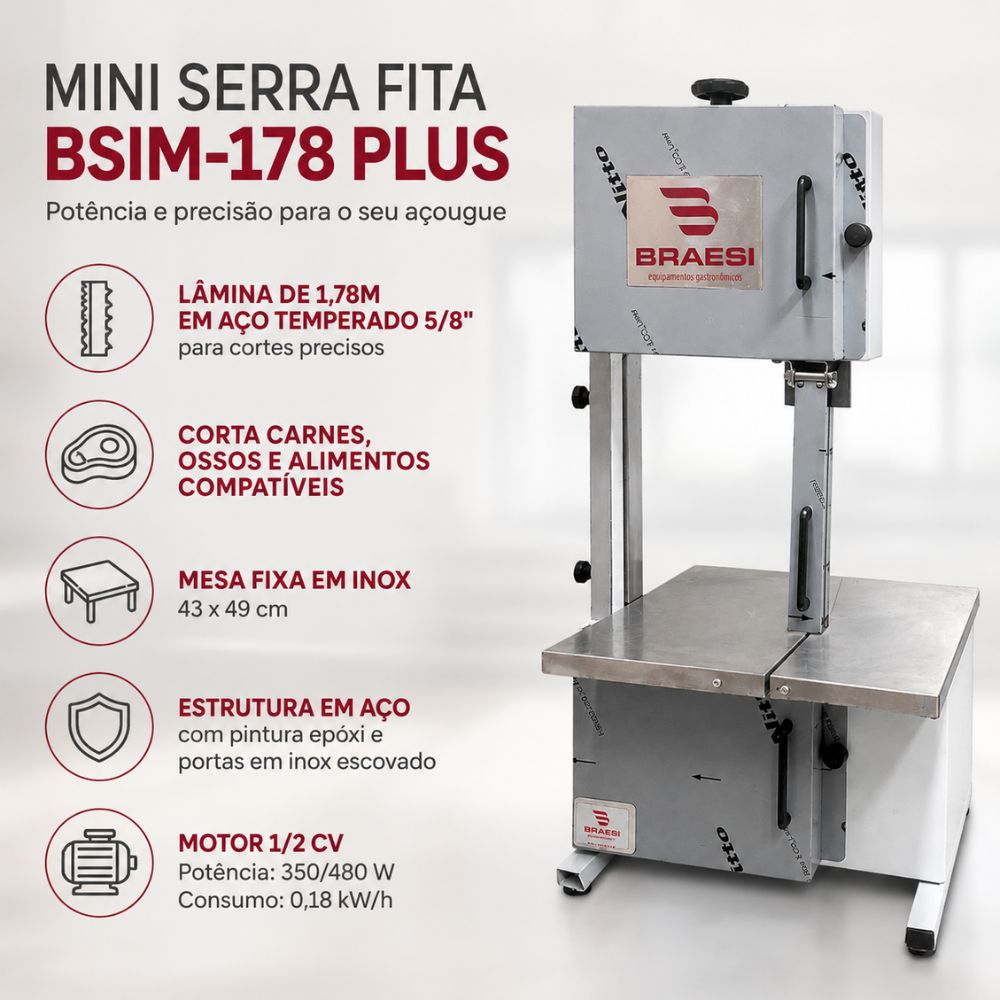 SEMINOVO - Mini Serra Fita Semi-inox Mesa Fixa 1,78m BSIM-178 Plus Bivolt - Braesi