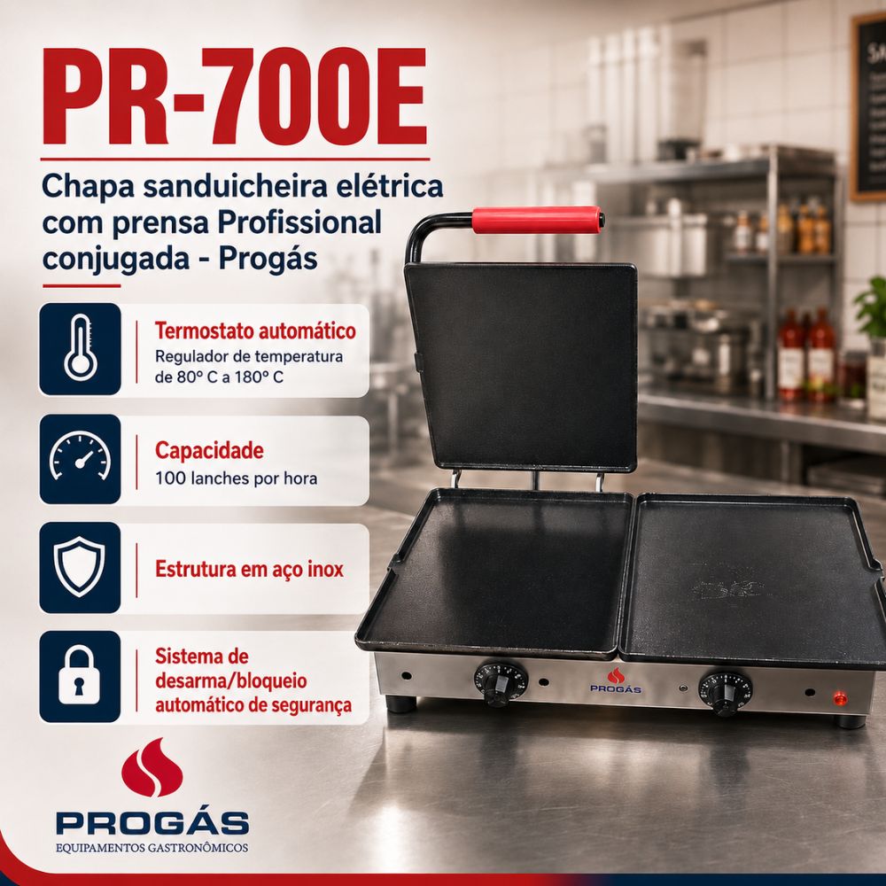SEMINOVO - Sanduicheira Dupla 1 Prensa Elétrica Pr-700e - Progas 127v