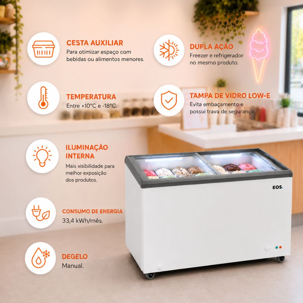 SEMINOVO - Freezer / Conservador Horizontal Tampa de Vidro Eco Gelo 247l EEH300XX 127V - EOS