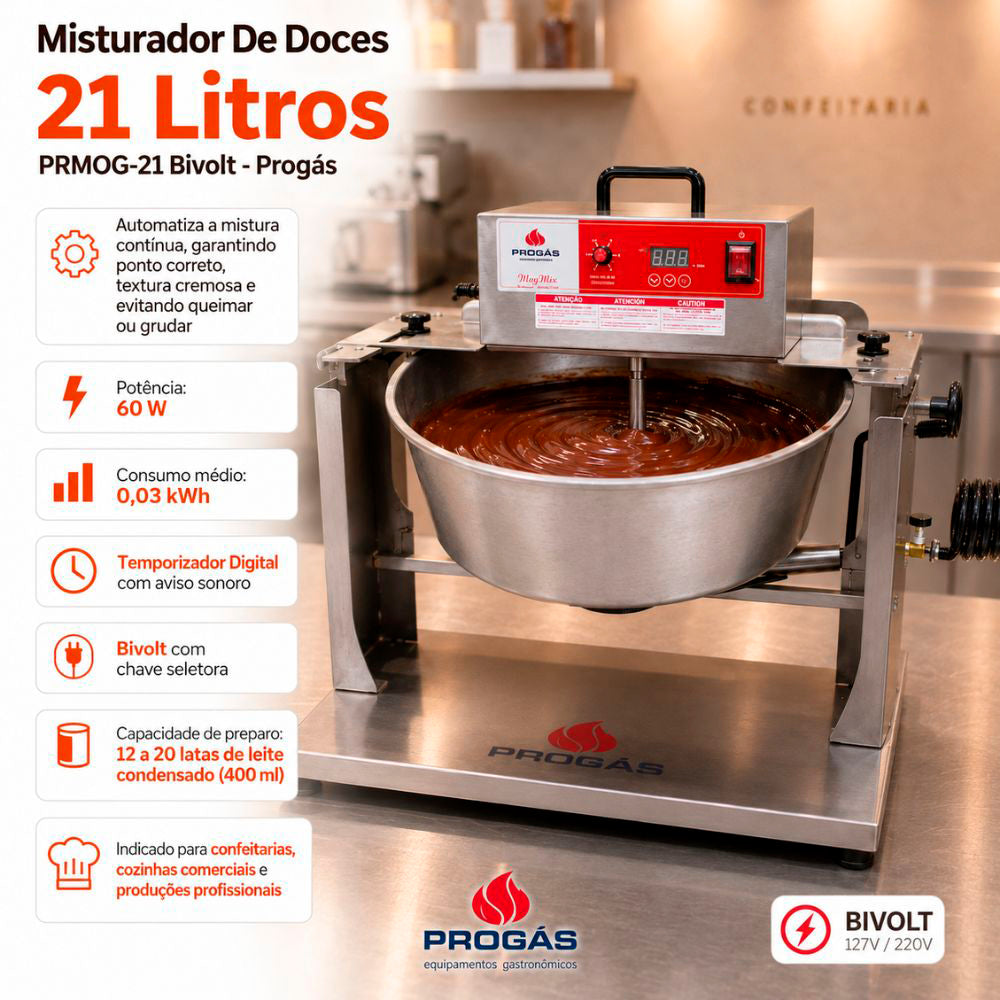SEMINOVO - Misturador Panela Mexedora de Brigadeiro Gás 21l Mogmix Prmog-21 Bivolt - Progás P42611