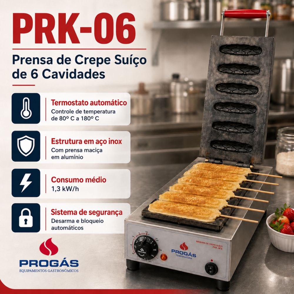 SEMINOVO - Prensa Elétrica de Crepes Suíço 06 Cavidades PRK-06 Style 127V - Progás