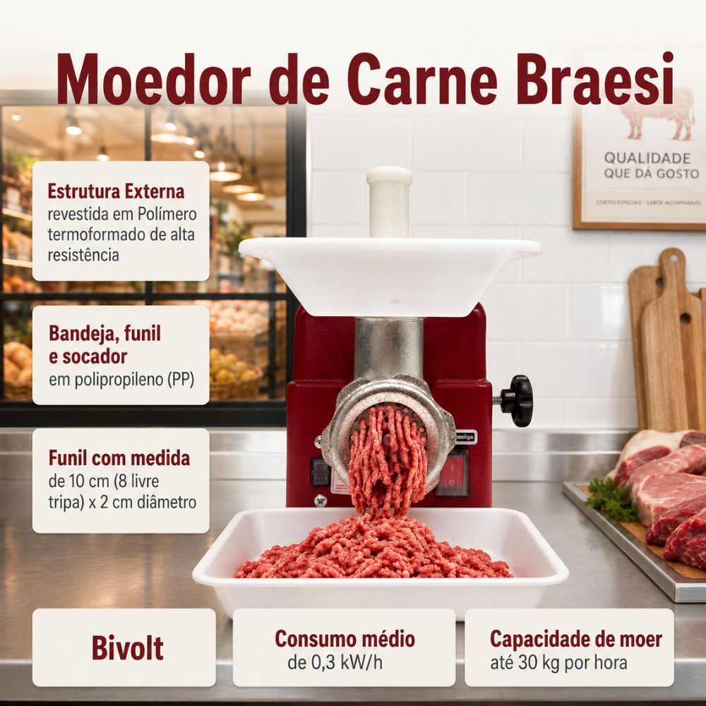 SEMINOVO - Moedor de Carne Junior Bivolt Bocal 05 Motor 1/4c.v. BMC-05 - Aço Inox - Braesi