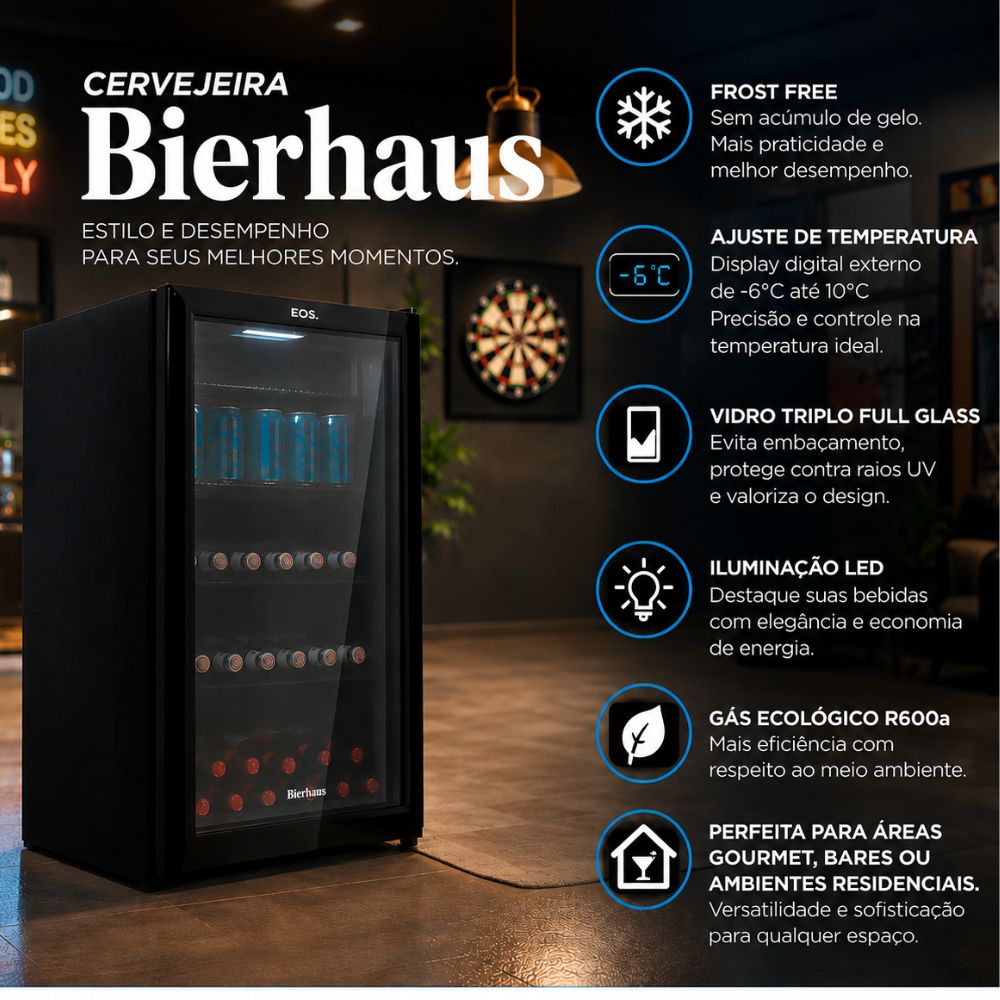 SEMINOVO - Visa Cooler Cervejeira Porta de Vidro Frost Free -6 a 10 ºC 98L ECE100 Bierhaus 220V - EOS
