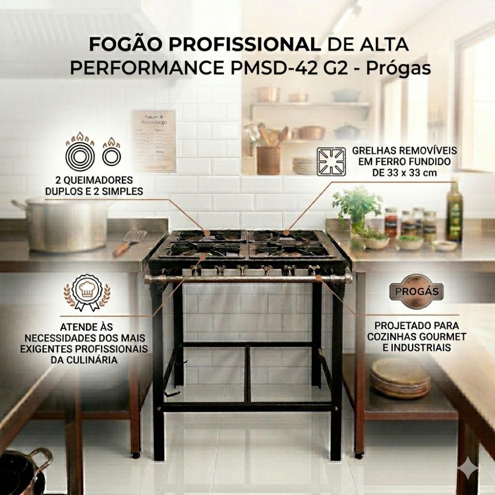 SEMINOVO - Fogão 4 Bocas 2 Duplas e 2 Simples Queimadores Ferro Fundido Baixa Pressão PMSD-42 G2 - Progás