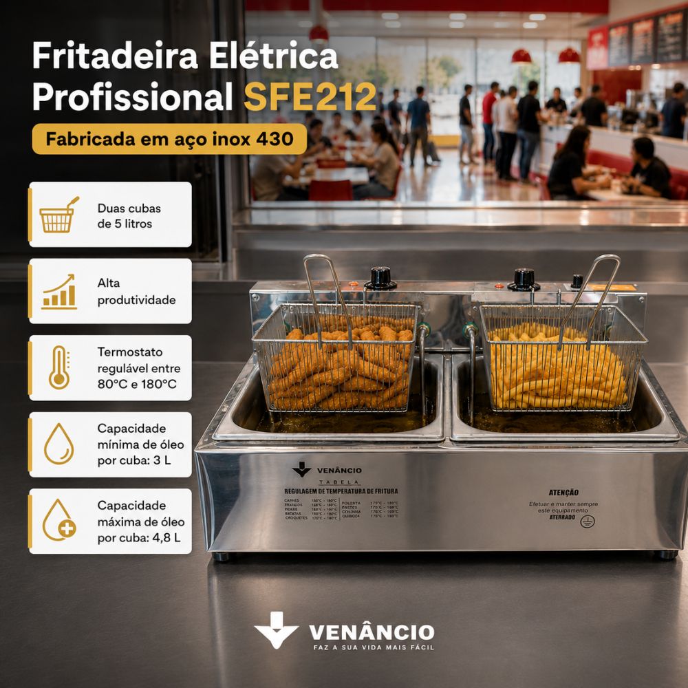 SEMINOVO - Fritador Elétrico Retangular Óleo 2 Cubas SFE212 127V - Venâncio