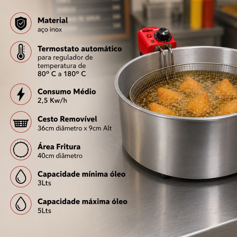 SEMINOVO - Fritador Elétrico em Inox Tacho Alumínio 7 Lts 127v 26110 - Malta
