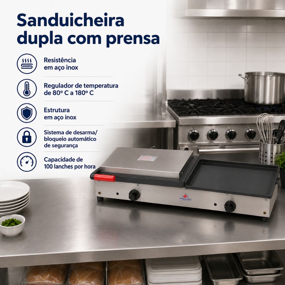 SEMINOVO - Sanduicheira Dupla 1 Prensa Gigante Elétrica PR-950E 127V - Progás