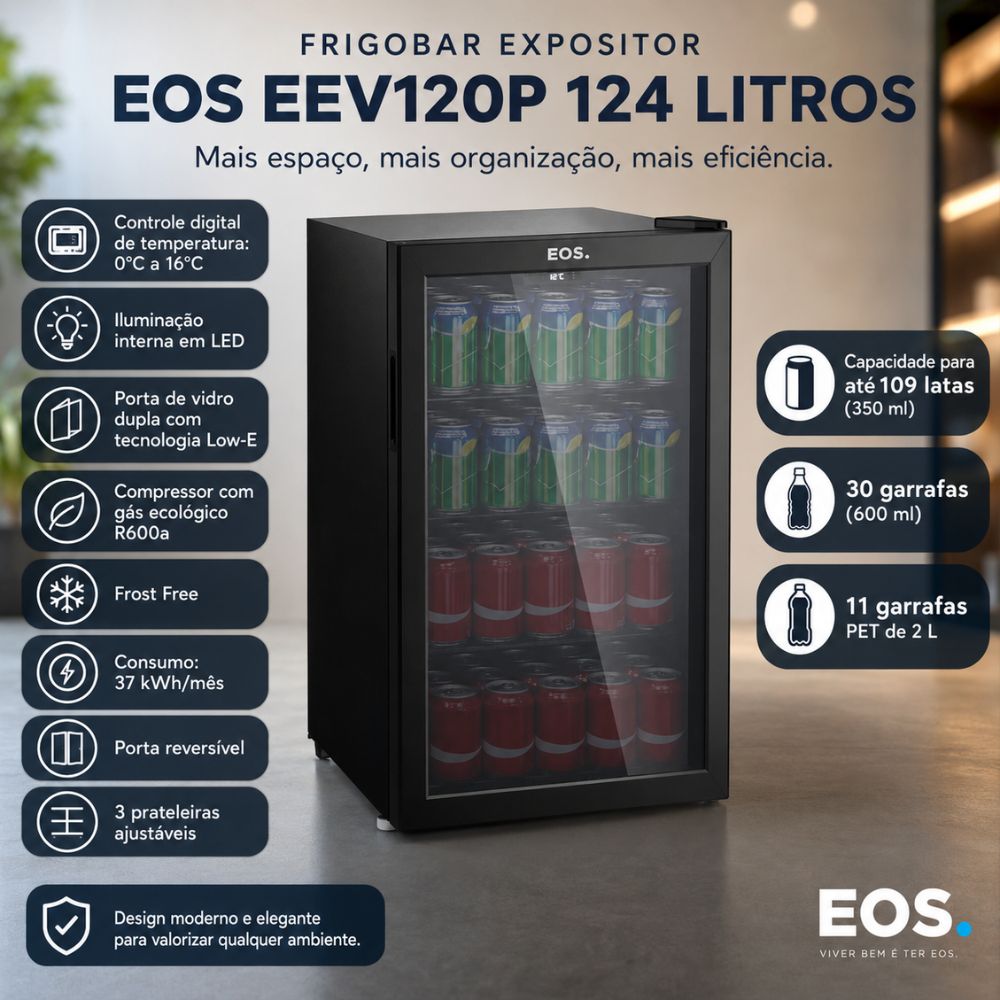 SEMINOVO - Refrigerador Expositor Vertical 124L Eco Gelo Preto EEV120P 127V - EOS