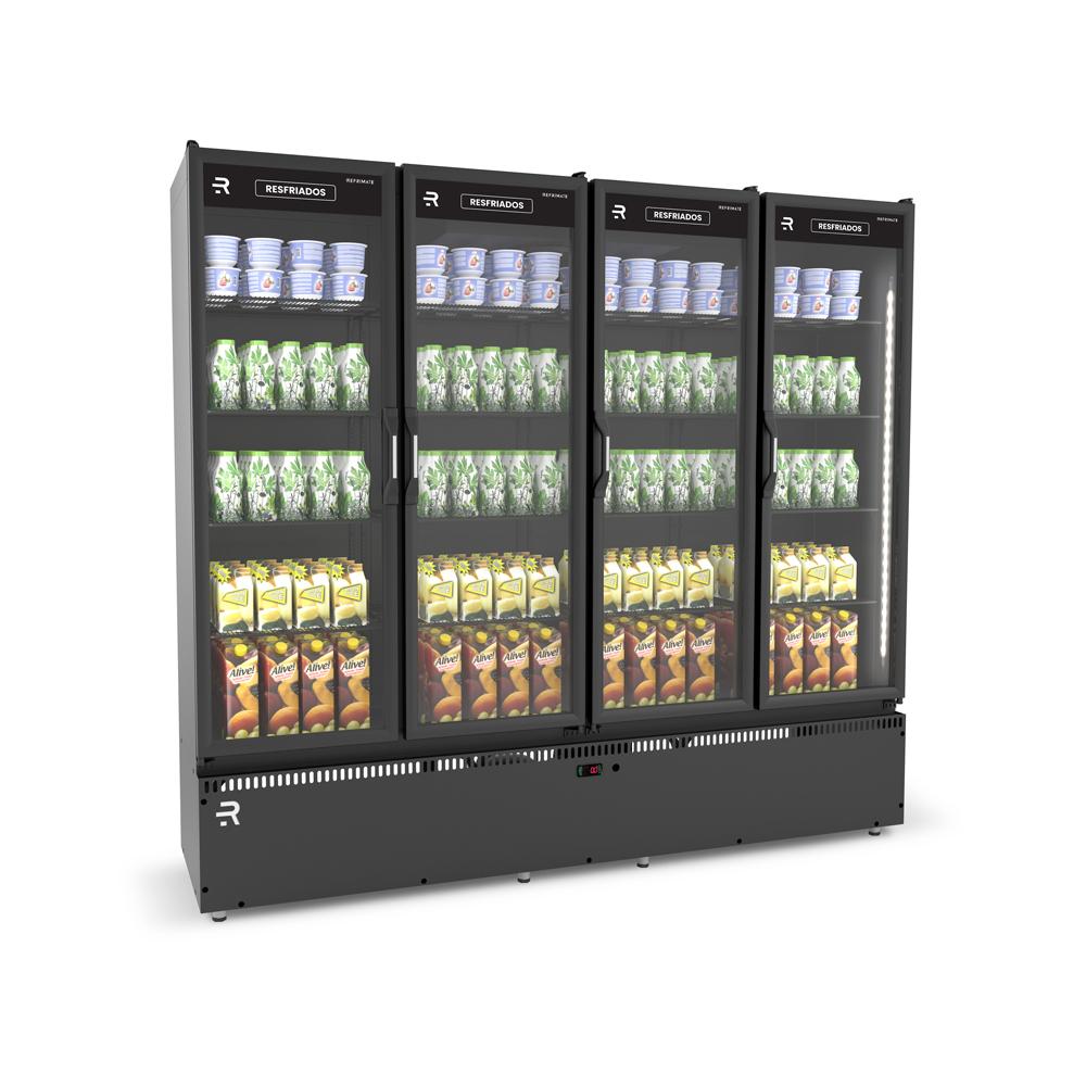 Expositor Refrigerado 4 Portas Resfriados Vanguard na cor preta, disponível na Salvador Comercial