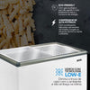 Expositor refrigerado horizontal EOS com tampa de vidro e iluminação LED.