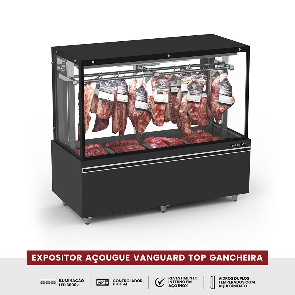 Expositor refrigerado para açougue com gancheira dupla de 1,5m fabricado pela Salvador Comercial