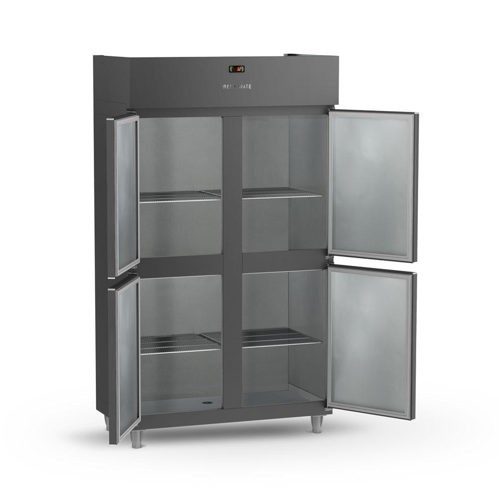 Expositora refrigerada preta com 4 portas para padarias e mercados