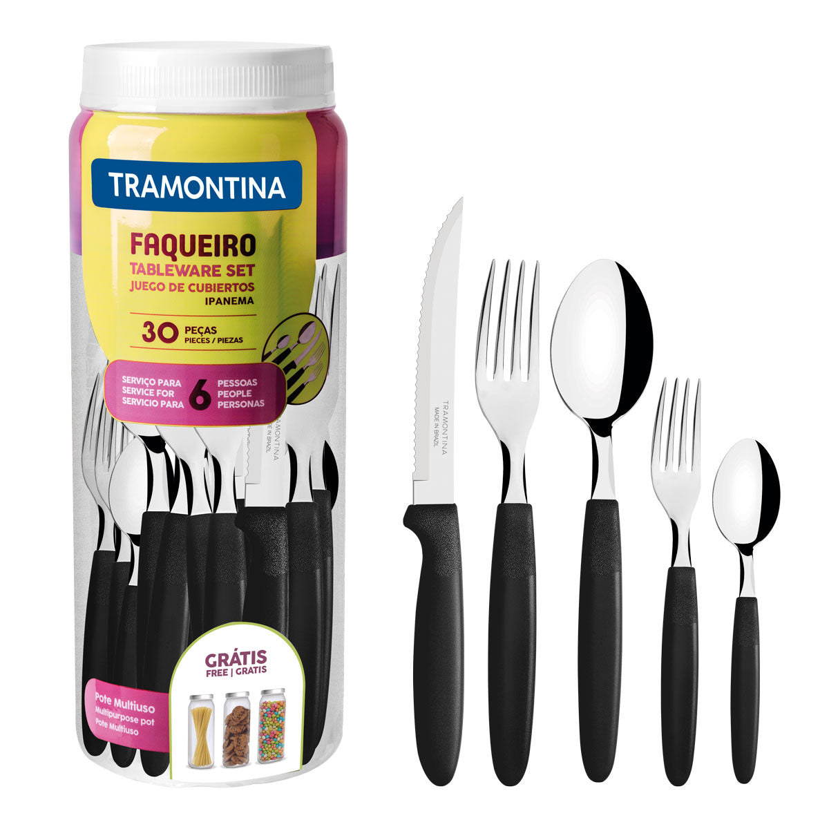 Kit - Panela Wok Alumínio 28cm Loreto Vermelho + 1 Faqueiro 30pç - Tramontina