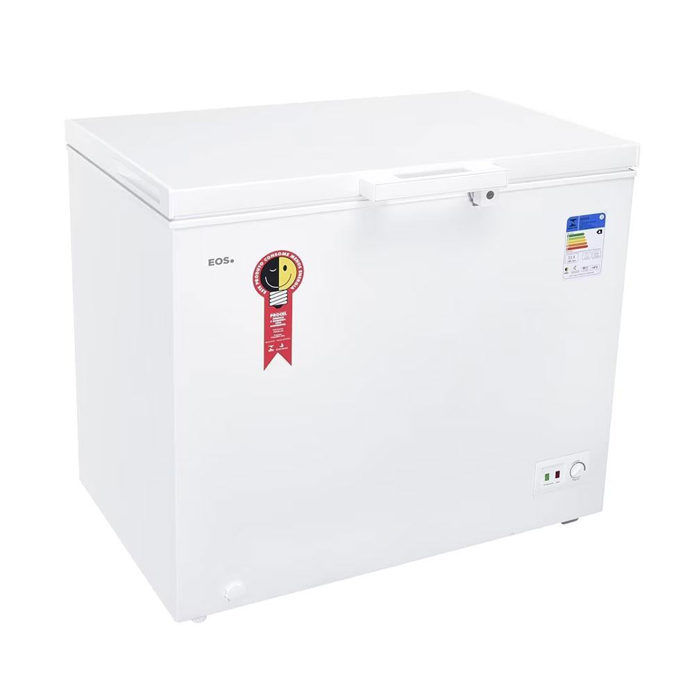Freezer conservador horizontal EOS EFH300X 205 litros com dreno frontal e compressor eco-friendly.