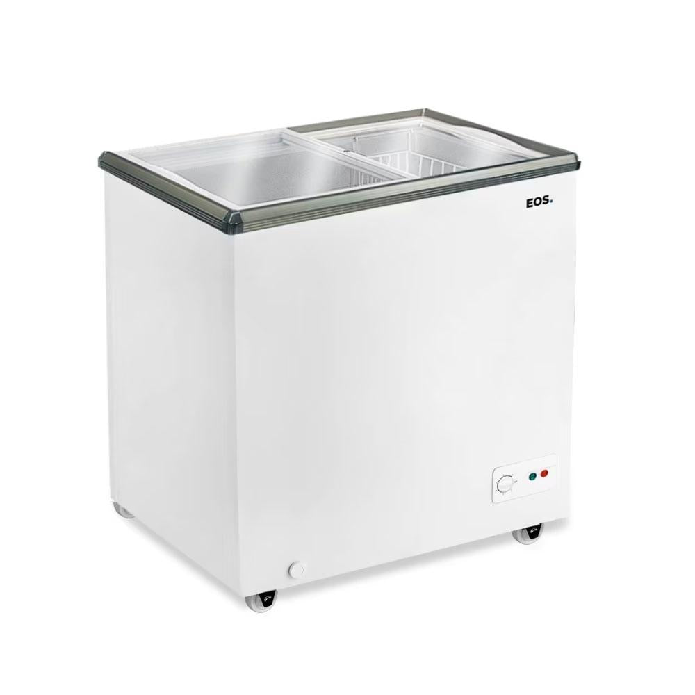 Freezer expositor horizontal com tampa de vidro EOS 156L disponível na Salvador Comercial.