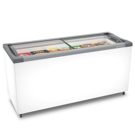 Freezer horizontal congelador NF55 Metalfrio com capacidade de 505 litros e tampa de vidro deslizante