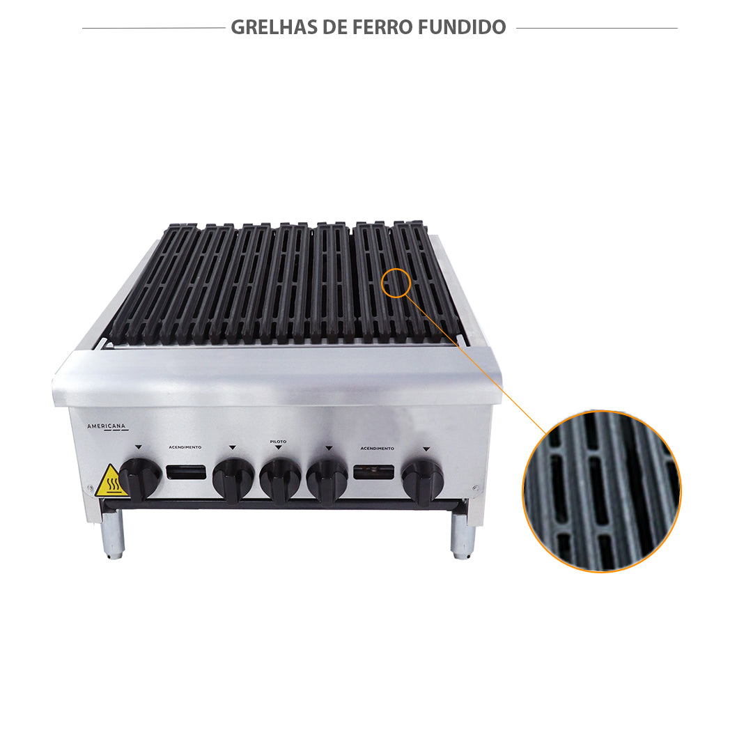 Grelhas em ferro fundido de alta espessura da chapa charbroiler Venâncio CGG60, para grelhados perfeitos e durabilidade