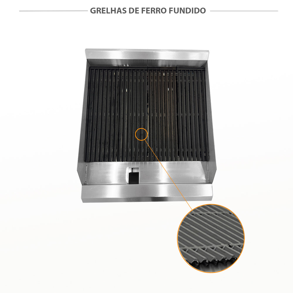 Grelhas de ferro fundido da chapa grill char broiler Venâncio PCG060G, transformando o preparo de carnes