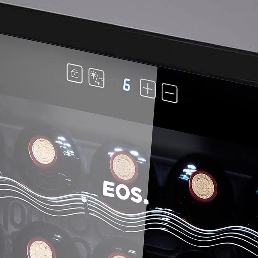 Adega de vinho EOS com design Full Glass, porta de vidro elegante e puxadores embutidos.