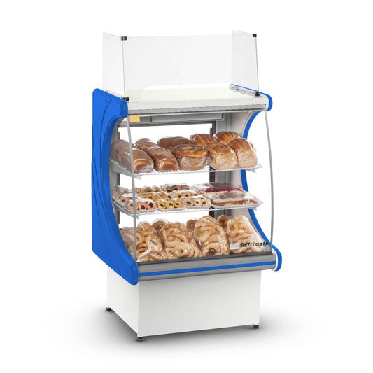 Balcão vitrine padaria com caixa VPCX800 Azul Refrimate visto de frente
