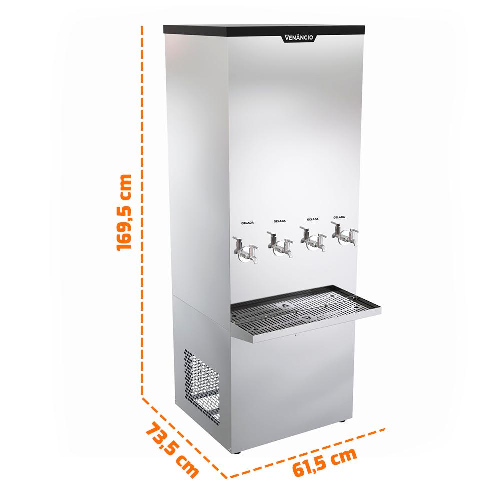 Bebedouro inox com 4 torneiras geladas e capacidade para 200L – ideal para empresas