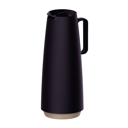 Bule térmico Tramontina 1 litro preto com ampola de vidro e design moderno.