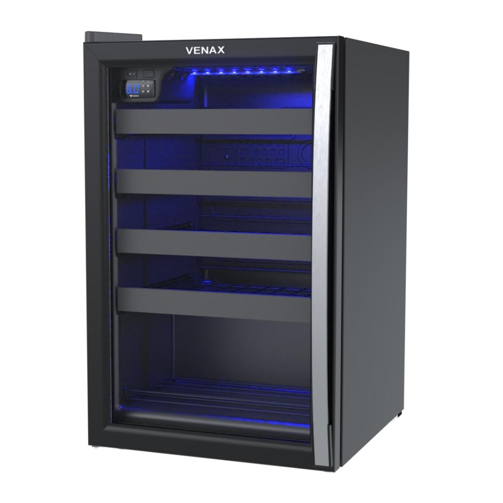 Climatizador de vinhos compacto com porta invertida e capacidade para 24 garrafas
